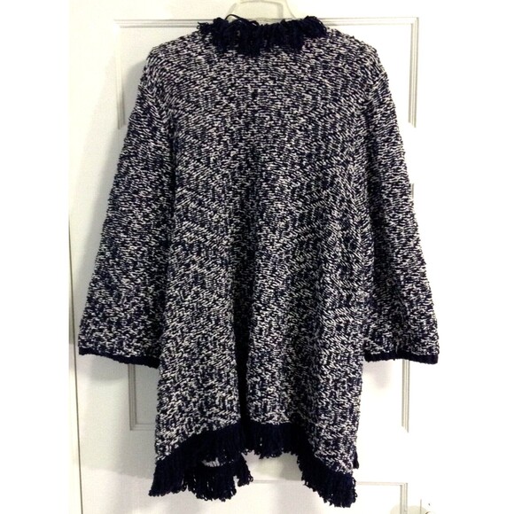 Lane Bryant Cardigan Sweater Wn 26/28 Blue White Striped Open Front Fringe Boho - Picture 5 of 11